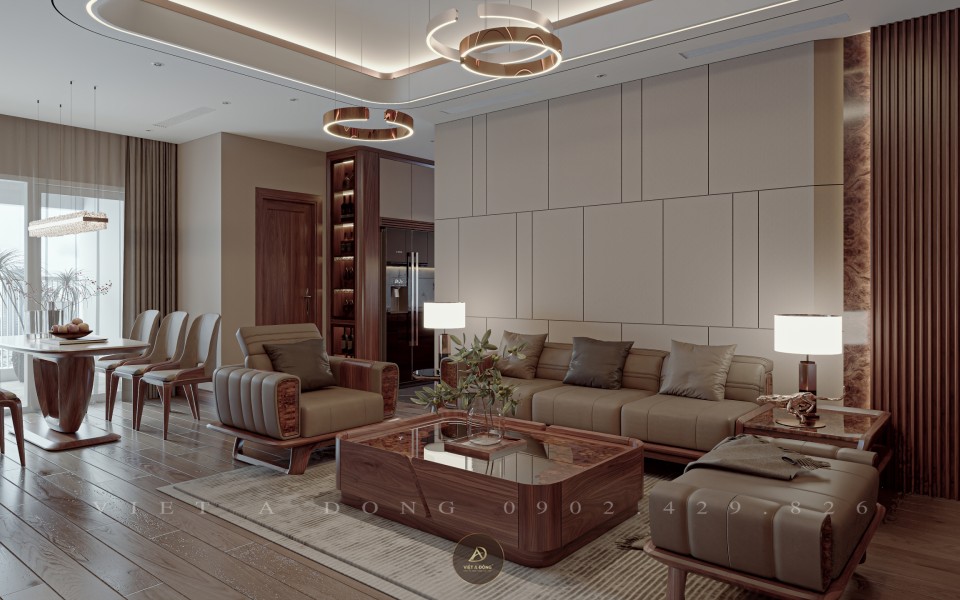 Thiết kế - Thi công nội thất biệt thự gỗ óc chó tại Hoàng Đạo Thúy, Hà Nội - Chị Quỳnh
